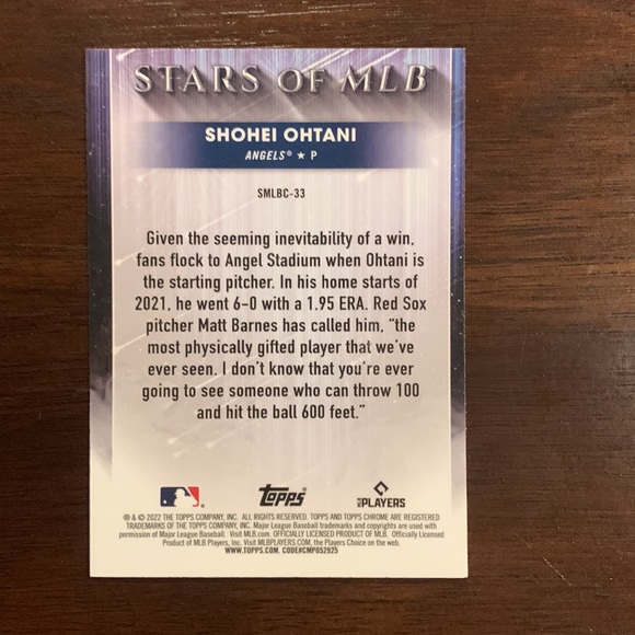 Shohei Ohtani 2022 Topps Chrome Stars Of MLB Card #SMLBC-33 - Picture 2 of 2